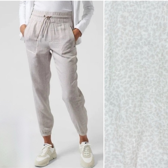 Athleta Cabo Linen Jogger Pants Micro Cheetah Beige Size 4 High Rise Coastal - Picture 1 of 16